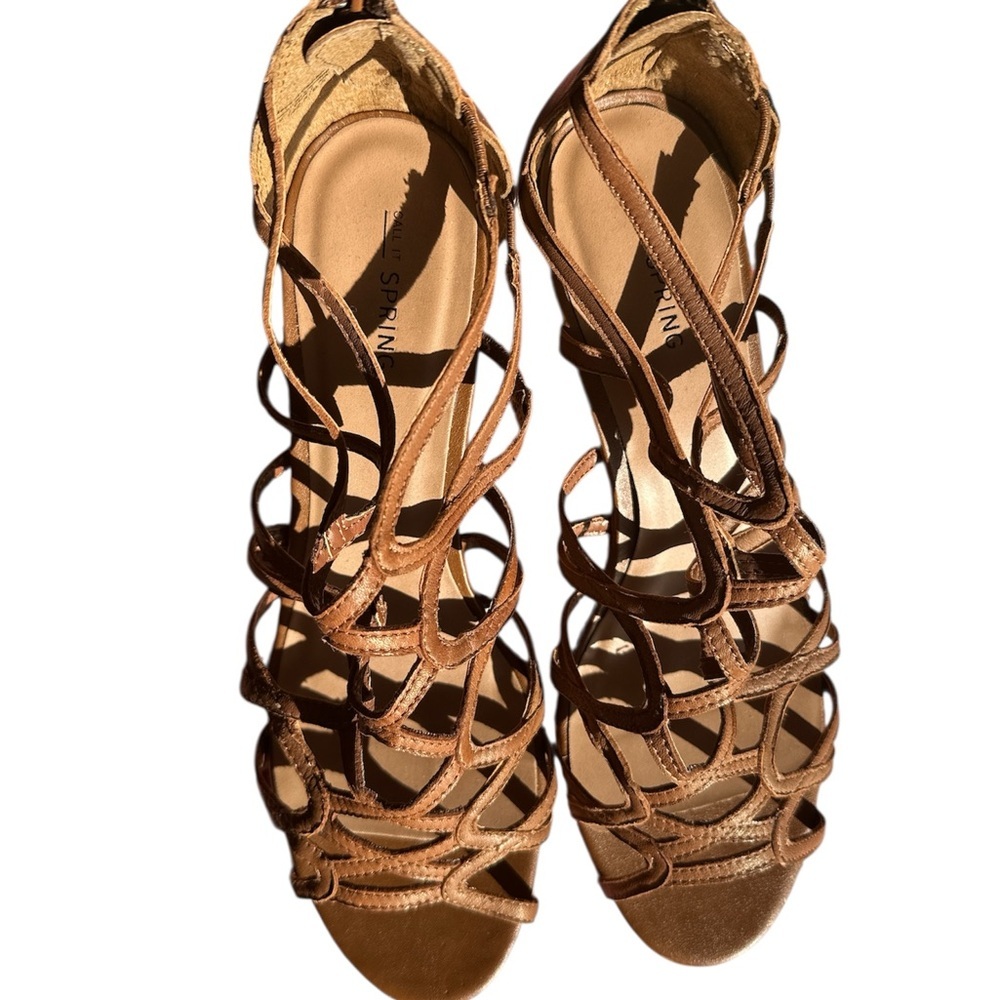 Call It Spring Brown Strappy Wedge Sandals